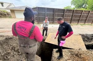 Mother addresses a recent sewer main break at a Fort Worth, TX home.