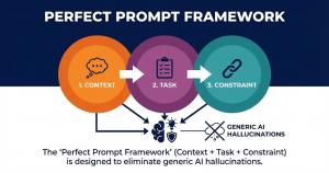 Diagram of the Perfect Prompt Framework showing Context, Task, and Constraint.