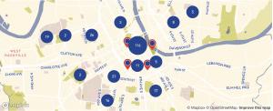 Map layout of Nashville Sites Tours on Platforms via mapbox.com