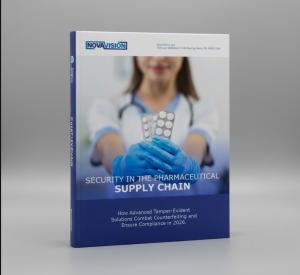 Printed whitepaper cover entitled Security the Pharmaceutical Supply Chain: How Advanced Tamper-Evident Solutions Combat Counterfeiting and Ensure Compliance in 2026