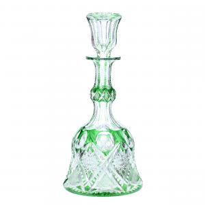 American Period Cut Glass green cut to clear cordial bell-shape decanter in an unidentified pattern by Dorflinger, 9 inches tall. Estimate: $4,000-$6,000.