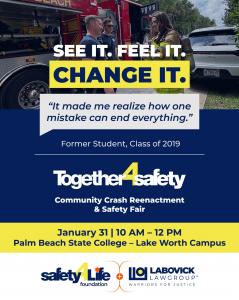 Students observe a simulated crash scene during a Community Crash Reenactment focused on teen driving safety.