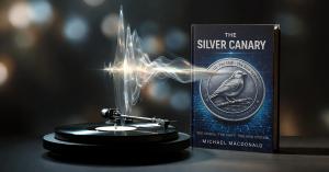 A vinyl record player is playing and frequency is infusing The Silver Canary book.