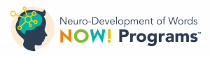 Neuro-Development of Words (NOW!) Programs™ logo showing a child’s head with neural pathways, representing a brain-based reading and spelling intervention for dyslexia and literacy development.