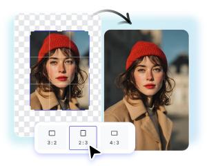 how to expand image background with AI featuring completing a woman portrait to 2x3