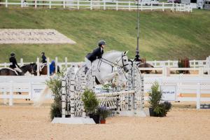 Wyette Felton ’26 rides Sweet Briar's Rise Up in the hunter discipline.