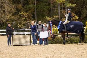 Josie Flannery ’29 celebrates a win on Sweet Briar's Jetson at the 2025 SWVHJA Hunter Seat Equitation Finals