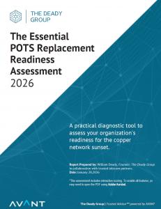 The Deady Group’s 2026 POTS Replacement Readiness Assessment cover, focused on life safety systems, compliance risk, and copper network retirement.
