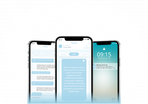 simply nutrition tips homepage, ai chat, and daily nutrition tip notification
