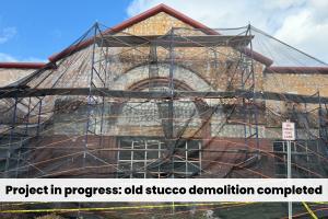 In-progress shot - old stucco demolition complete