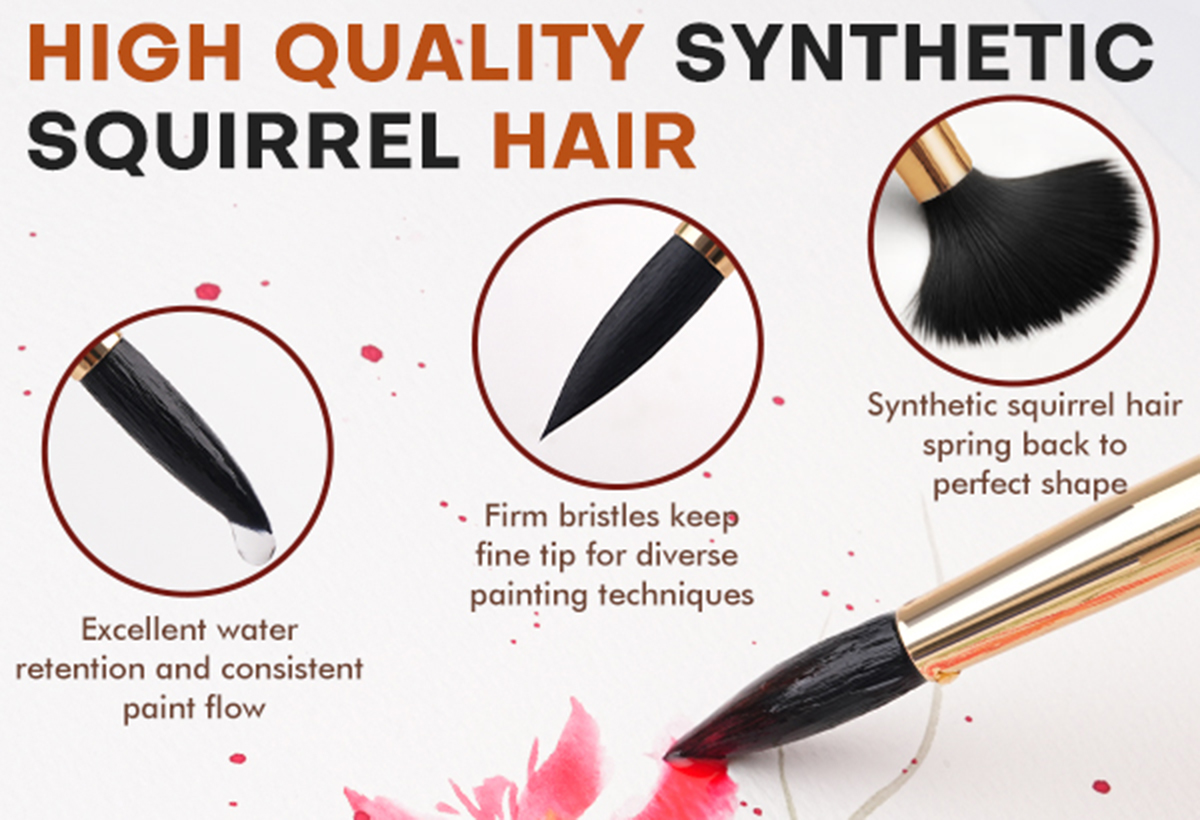 Fuumuui high-quality synthetic squirrel hair brushes offer excellent water absorption and smooth, even paint flow.