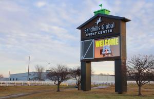 Sandhills Global Event Center entrance sign display welcomes NHSFR to Lincoln