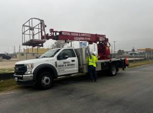 Royal Signs & Awnings truck prepping for site visit