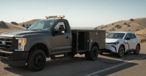 Mobile EV Charging and Roadside Assistance Vehicle charging EV stranded on the roadside.