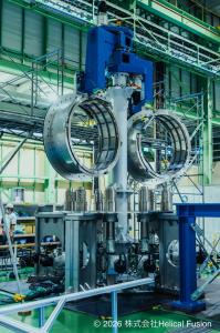 The completed coil manufacturing machine for the Integrated Demonstration Device (at Sugino Machine Limited’s factory in Toyama Prefecture, Japan)