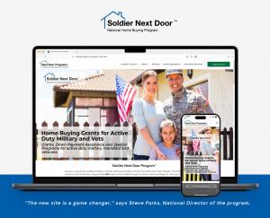 Soldier Next Door™ website update graphic highlighting VA loans with $0 down, housing grants up to $9,000, and down payment assistance up to $24,000 for military families.