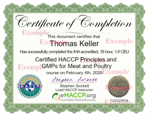 HACCP Certificate of Completion