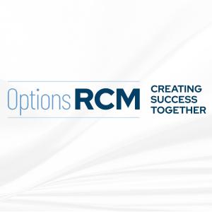 Blue multivariant logo for Options RCM set against a white abstract background