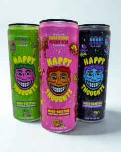 A trio of 3 cans of Happy Thoughts.