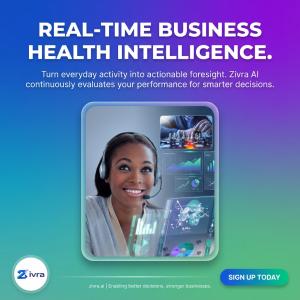 Illustration of Zivra AI enabling real-time business health intelligence and decision support through continuous performance evaluation and data-driven insights