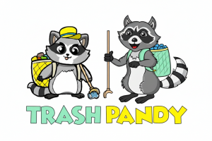 Trash Pandy logo featuring two cartoon raccoons with the company name