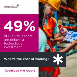Text says 49% c suite level leaders putting off technology investments