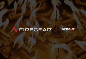 Firegear and Earthcore Industries logos displayed over a background of burning fire features.