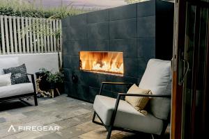 Firegear Kalea Bay vent-free outdoor linear gas fireplace featuring a clean, contemporary design and vent-free installation.