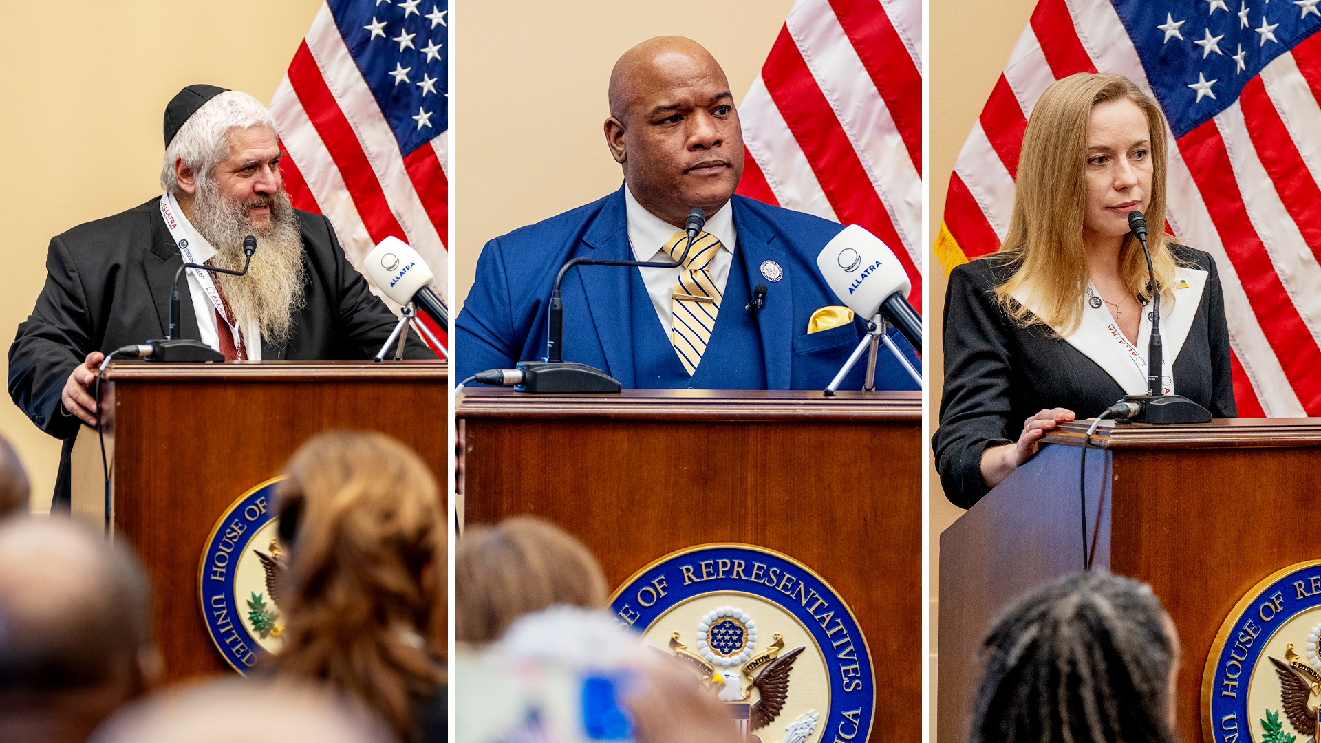 Rabbi Moshe Reuven Azman, Chief Rabbi of Kyiv and Ukraine; Pastor Mark Burns, Spiritual advisor to President Donald Trump; Chairman, Spiritual Diplomats; Iuliia Iatsyk, Member of the Parliament of Ukraine