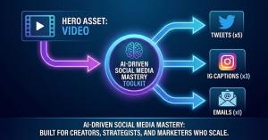 Diagram showing how AI repurposes one video into multiple social posts.