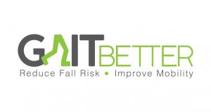 Green and white logo with the company name GaitBetter and strapline Reduce fall risk, increase mobility