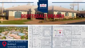 A photo of the exterior of the Scottsdale office location followed by the street address and a small map.