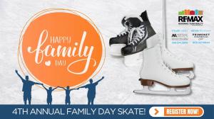 4th Annual Free Family Skate Day 2026 event logo by REMAX Hendriks Team Realty.