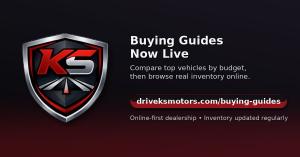 KS Motors shield logo with “Buying Guides Now Live” and the URL driveksmotors.com/buying-guides