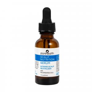 Zion Health Scalp Nutrition Serum Intense Scalp Revitalizer in a 1 oz amber glass dropper bottle designed to hydrate, rebalance, and support scalp health.