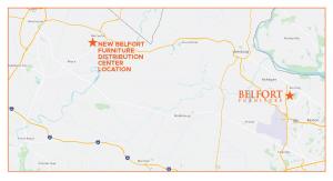 Located along Route 7 just east of Interstate 81, Belfort Furniture’s Berryville distribution center provides strategic access to growing markets including Winchester, Virginia, and Jefferson County, West Virginia.
