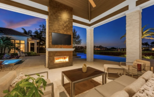 Outdoor living area of 13851 Williston Way at Quail West Golf & Country Club, Naples, Fla. with pool, spa and covered lanai.