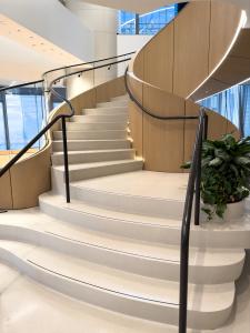 Circular staircase in terrazzo.