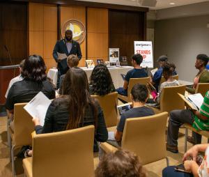 On Jan. 31, anti-human trafficking professionals, United for Human Rights Florida and the Church of Scientology of Orlando will come together for a panel discussion on the subject. Pictured here is Christopher King, one of the professionals, giving an edu