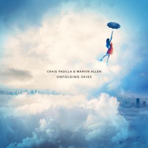 sky blue album cover with floating umbrella girl