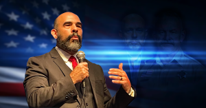 Daniel Mercuri speaking at a January 2026 gubernatorial debate in Garden Grove, California