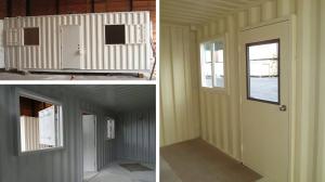Shipping container cabin fabrication collage