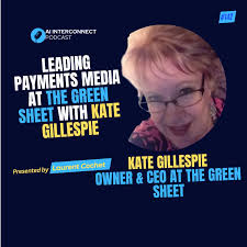 Kate Gillespie, Green Sheet CEO, smiling with blue background