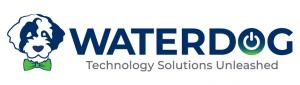 Logo depicting Waterdog's name with a dog icon and the tagline "technology solutions unleashed"
