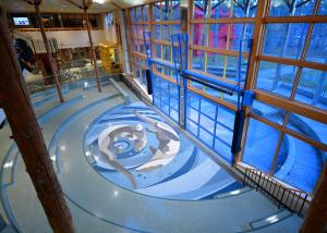 terrazzo design depicting swimming otters in the amphitheater's recessed floor