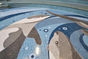 close up of terrazzo otter imagery.
