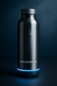 FrostSkin Core patent-pending instant-chill smart hydration bottle with active cooling base