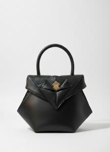 Mia Contessa Amore black leather origami handbag with diamond hardware.