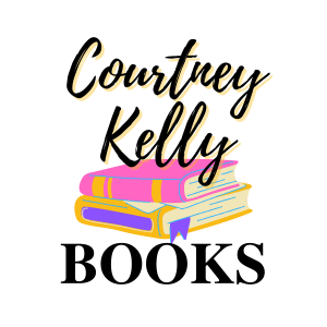 Courtney Kelly Books logo with multicolored books and text above and below