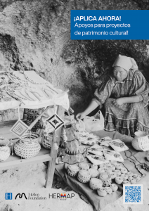 logos for funder and HerMaP Mexico and The Heritage Management Organization on poster featuring a Mexican woman with artisanal products